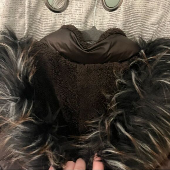 Laundry by Shelli Segal Quilted Puffer Coat Faux Fur Hood Coffee/Brown Medium - Picture 11 of 12